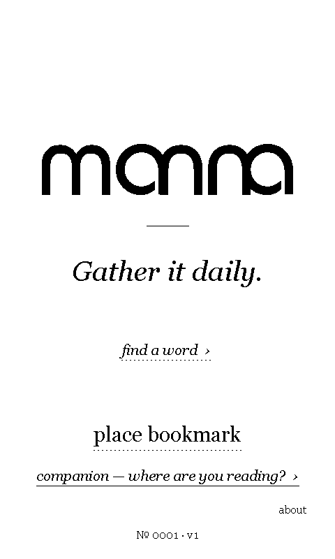 Manna Slate home screen — the manna wordmark and 'Gather it daily.'